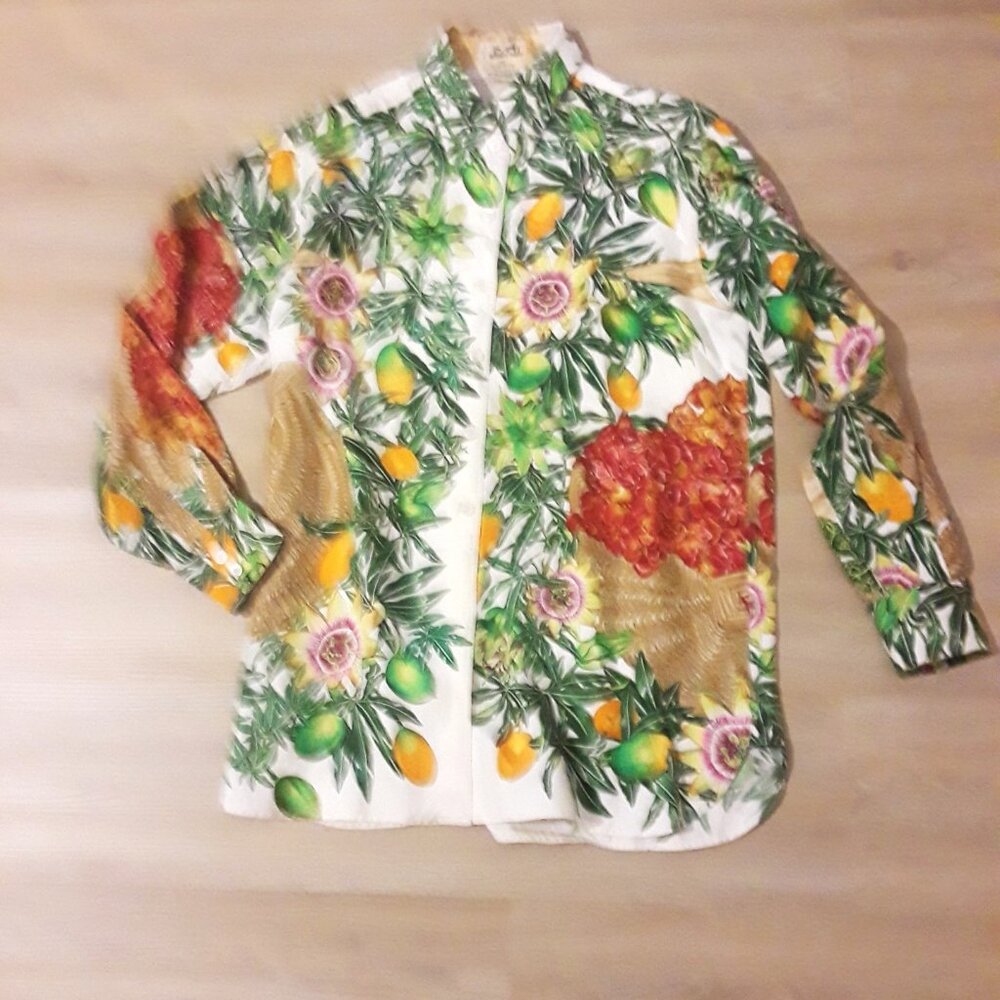 RARE Hermes "Passiflores" magnificent silk logo print blouse